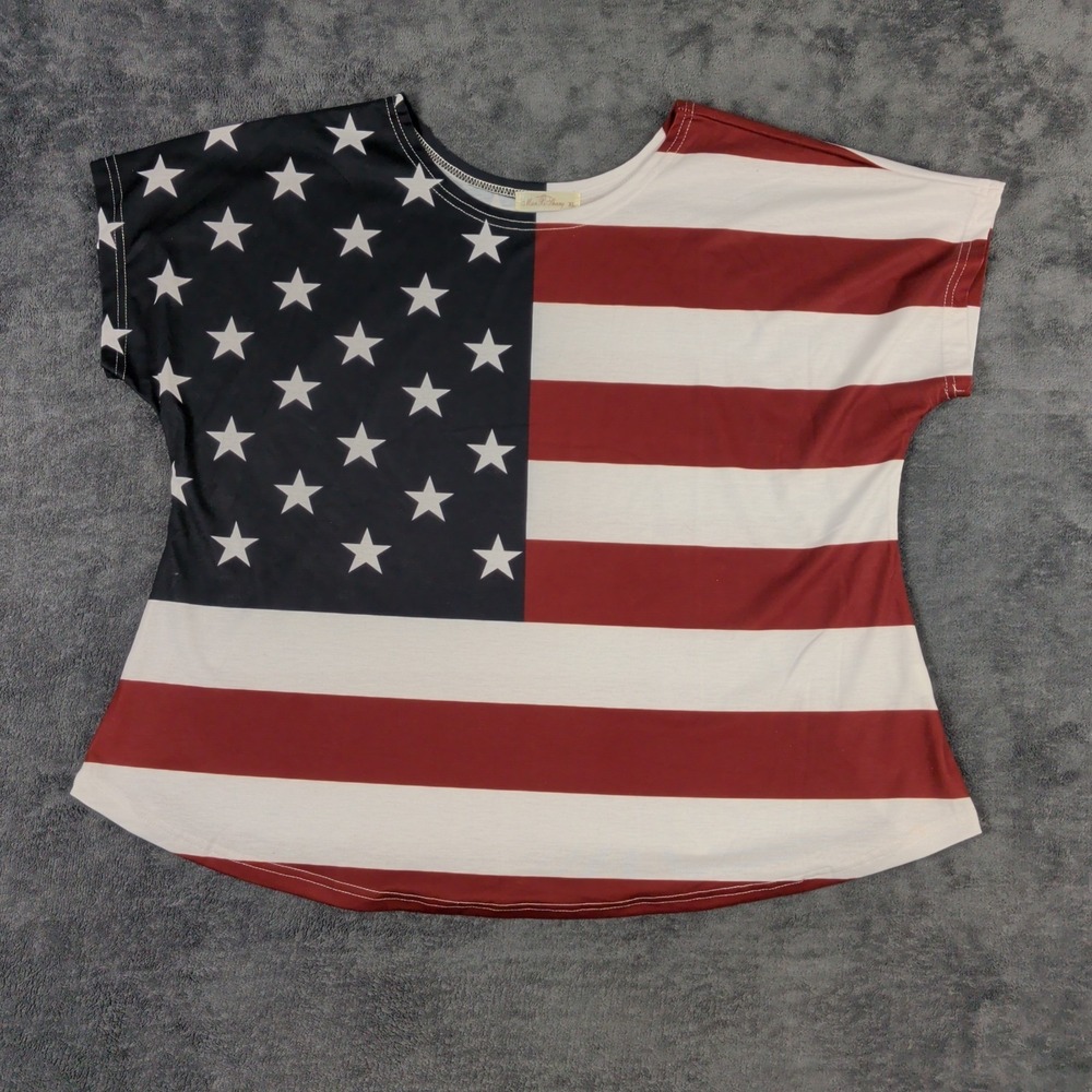 Patriotic Man Hi Shang Shirt Women XL Red White Blue Short Sleeve American Flag
